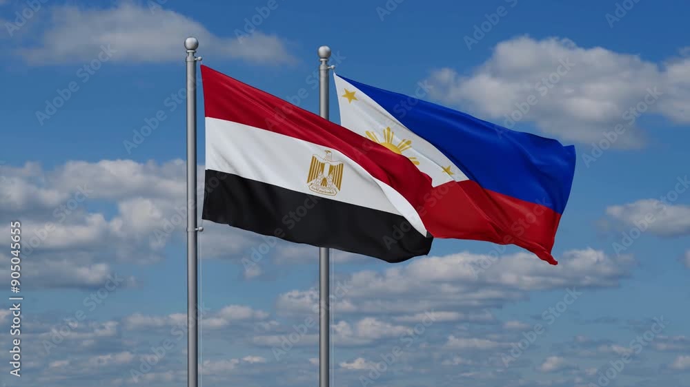 Philippines and Egypt flags flying together, video concept of the relationship, two country cooperation concept Philippines and Egypt flags flying together, video concept of the relationship, two country cooperation concept