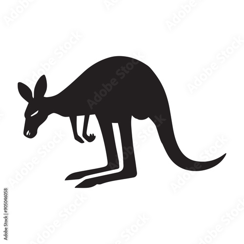Kangaroo Silhouette - Kangaroo Clipart - A Grazing Stance Kangaroo illustration in black and white