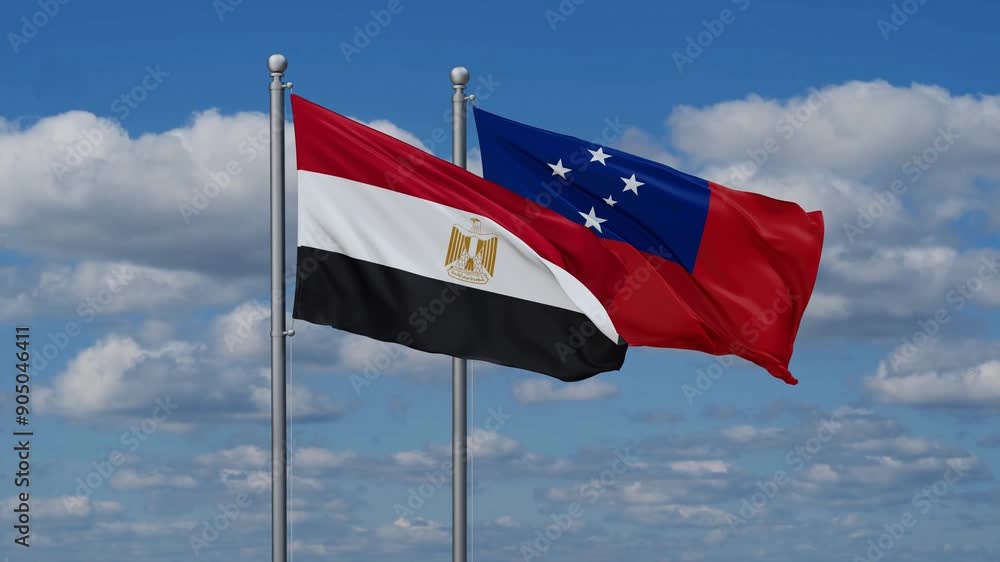 Samoa and Egypt flags flying together, video concept of the relationship, two country cooperation concept Samoa and Egypt flags flying together, video concept of the relationship, two country cooperation concept