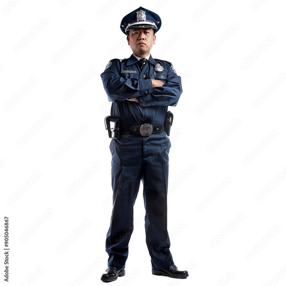 Full length portrait of confident policeman posing with arms crossed in studio Full length portrait of confident policeman posing with arms crossed in studio