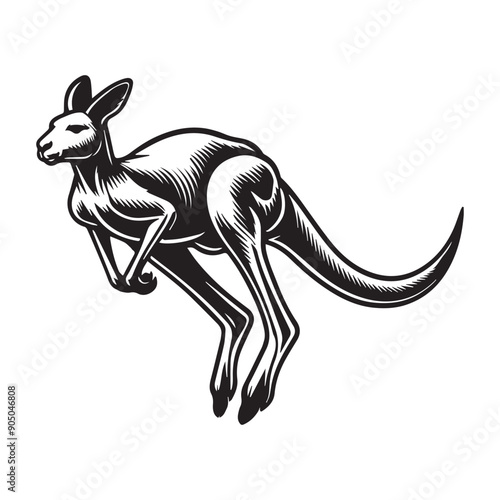 Kangaroo Silhouette - Kangaroo Clipart - A Kangaroo Bounding illustration in black and white