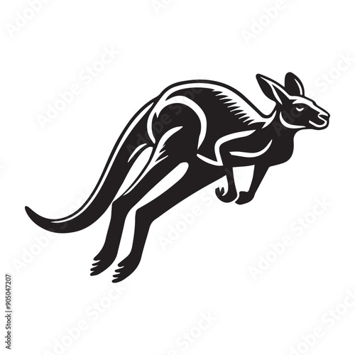 Kangaroo Silhouette - Kangaroo Clipart A Kangaroo Long Jump  illustration in black and white