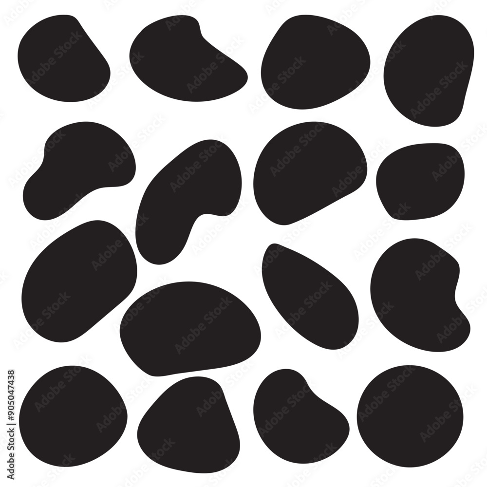 Fototapeta premium Blob shape organic set. Collection from abstract forms for design and paint. Black wavy liquid blobs. Amorphous random irregular blobs.