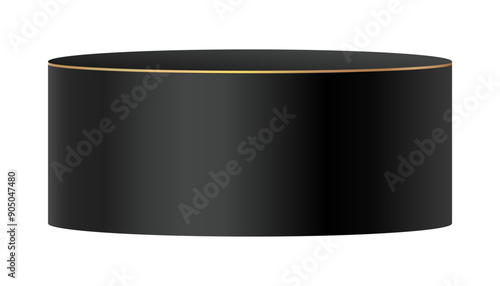 Black and Gold Cylinder Podium isolated on white background,Element Mockup pedestal display platform for beauty product present,Vector 3d stage stand for beauty, Jewelry Stand