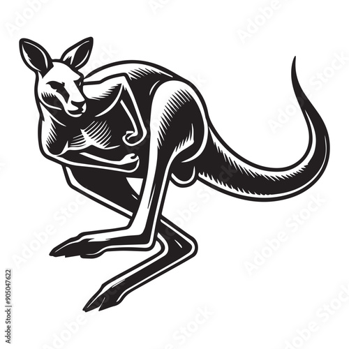 Kangaroo Silhouette - Kangaroo Clipart - A Kangaroo Quick Turn illustration in black and white