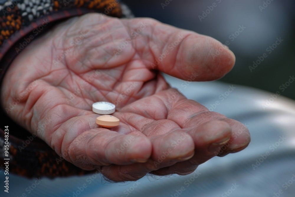 Hand With Pill. Senior Man Holding Medicine for Health Care Hand With Pill. Senior Man Holding Medicine for Health Care