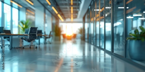 Wallpaper Mural Blurry and Bright Office Background with Glass Walls, Ergonomic Chairs, and Open Workspaces Creating a Spacious and Modern Work Environment Torontodigital.ca