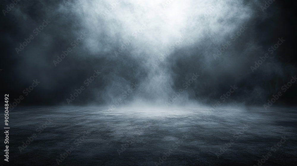 Fototapeta premium The texture of a dark concrete floor is textured with mist or fog generated by AI