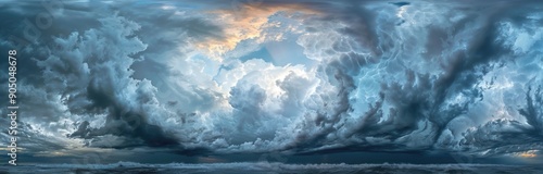 A panoramic view of dramatic storm clouds against the blue sky