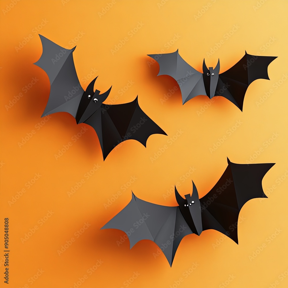 Fototapeta premium Spooky Halloween Bat Decorations on Orange