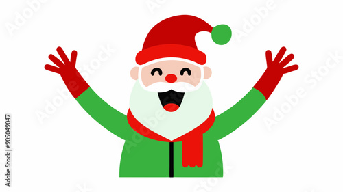 Vector Line Art of Cheerful Santa with Raised Hands