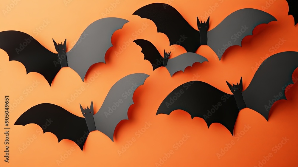 Naklejka premium Spooky Halloween Bat Decorations on Orange