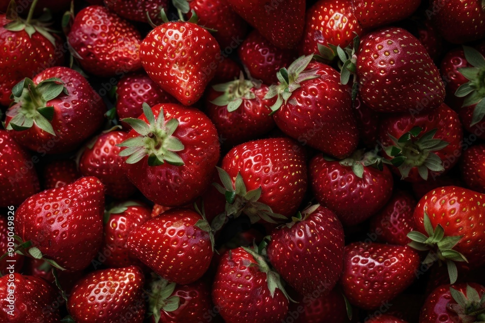 Close up of stacked strawberry with red fruits and stalks Close up of stacked strawberry with red fruits and stalks