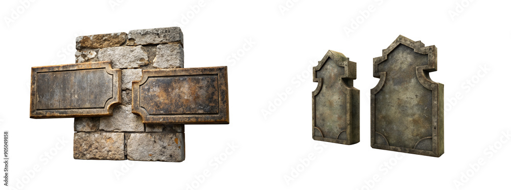 Detailed Old Stone Sign Plates on a Transparent Background – Great for Restoration and Design Projects
