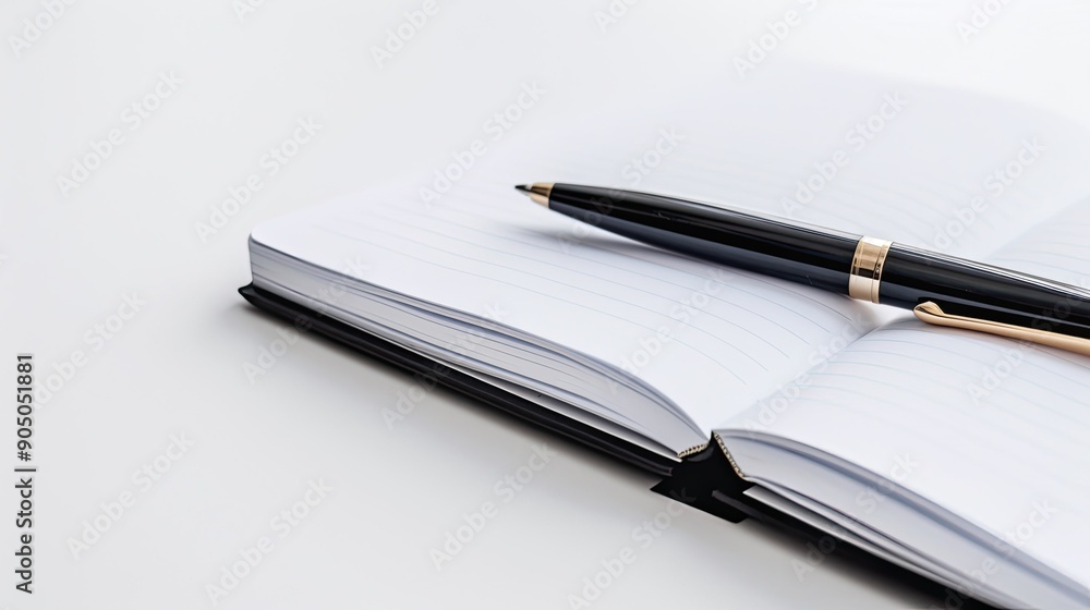 Blank Notebook With Black Pen Positioned for Note Taking in Daylight Blank Notebook With Black Pen Positioned for Note Taking in Daylight