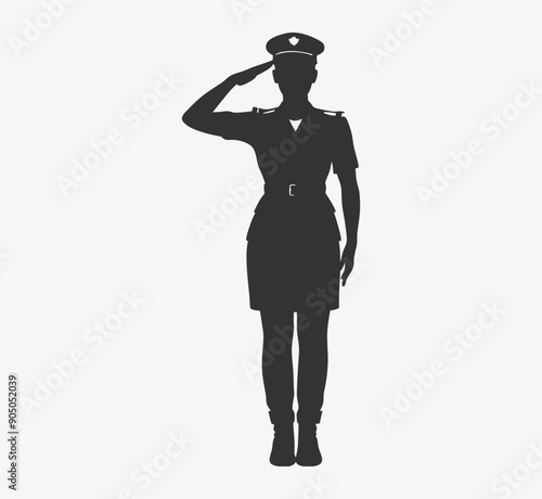 Stunning Silhouette of a Saluting Soldier Woman Vector Art