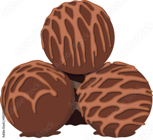 Truffle Chocolate Bonbon or Chocolate Ball Snack Isolated on White Background