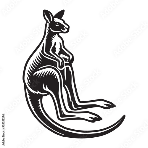 Kangaroo Silhouette - Kangaroo Clipart - A Kangaroo Tail Support Stand illustration in black and white