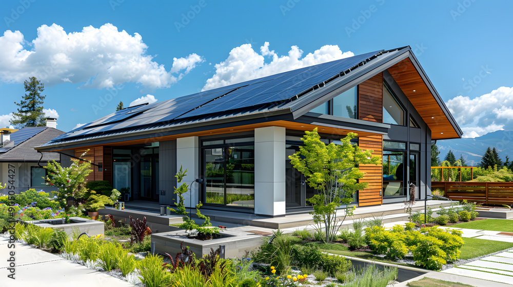 Obraz premium Casa unifamiliar con instalación de energia renovable