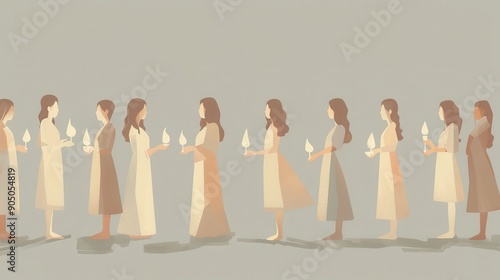 Vigilant Christian Ten Bridesmaids with Lamps Some Prepared and Some Not on Beige Background and Copyspace photo