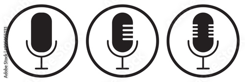 Set of microphone icons. Mic icons. Microphone logo design. Podcast mic icon.