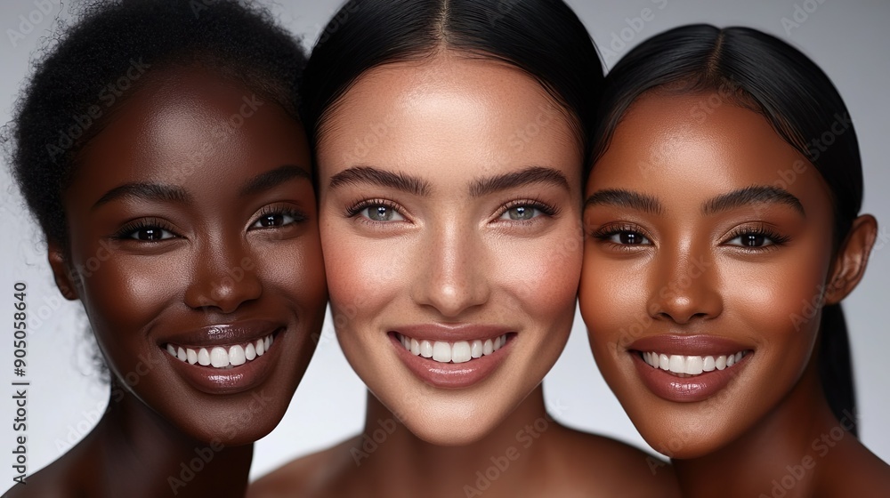 Group of Happy Women with Diverse Skin Tones Smiling in Studio Portrait Group of Happy Women with Diverse Skin Tones Smiling in Studio Portrait