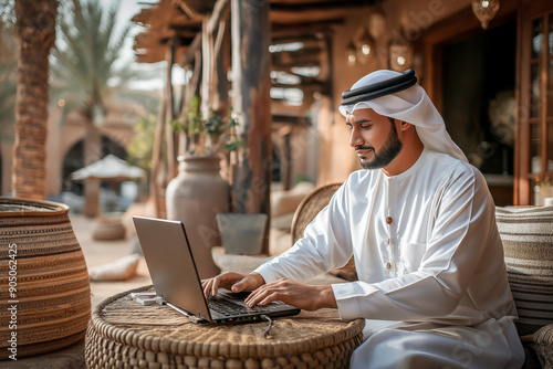 Muslim working on computer