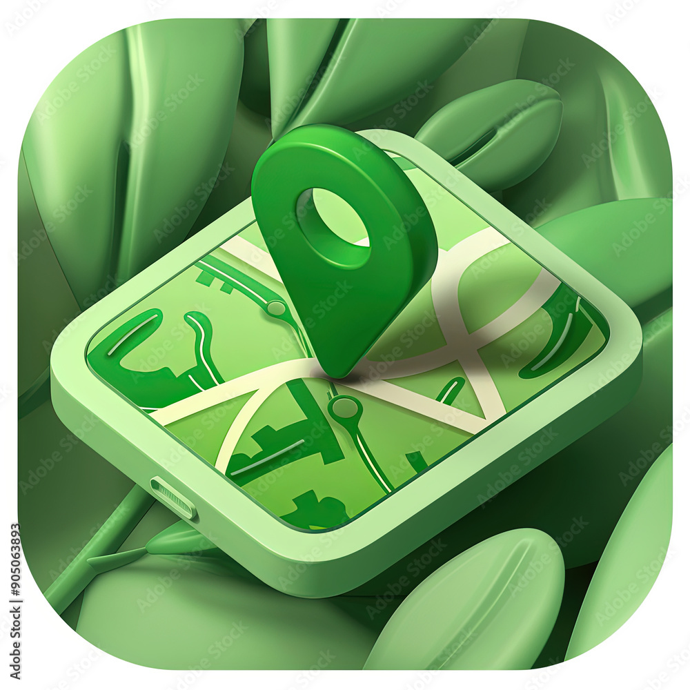 Eco-friendly map app icon with leafy design and green location marker ...