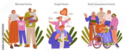 Modern Families. Flat Vector Illustration