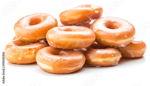 pile of glazed donuts isolated on white background
