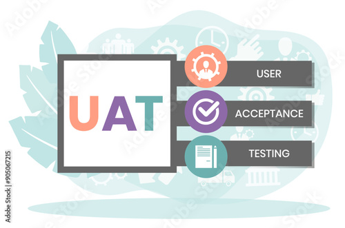 UAT or User Acceptance Testing for testing program in software development life cycle of concept design with illustration design on isolated white background