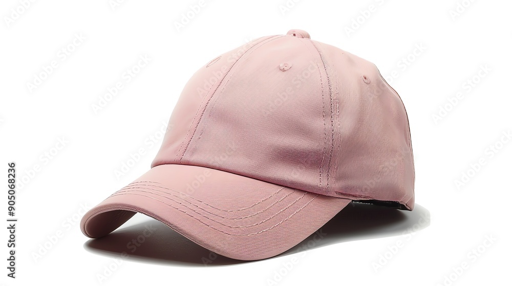 Plain pink baseball cap with a curved brim. Plain pink baseball cap with a curved brim.