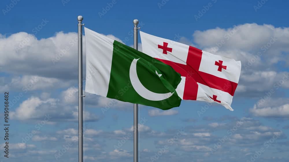 Georgia and Pakistan flags flying together, video concept of the relationship, two country relations concept Georgia and Pakistan flags flying together, video concept of the relationship, two country relations concept