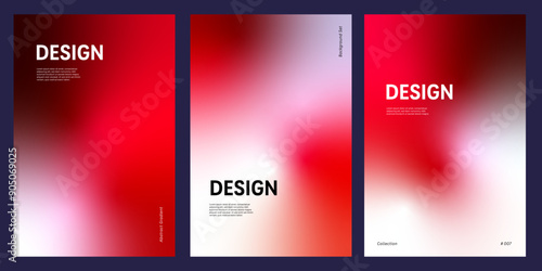 Set of three abstract backgrounds with vibrant red gradient and white empty space for modern and minimalist designs