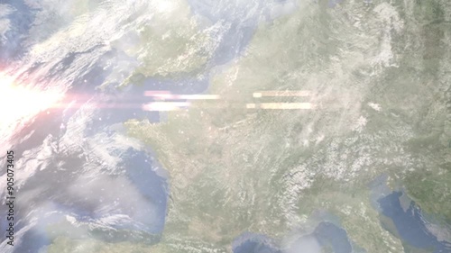 Wallpaper Mural Earth zoom in from space and focus on Le Mey-sur-Seine, France. Background for travel intro or blog. Satellite view. 3D style Animation. Images from NASA. Torontodigital.ca