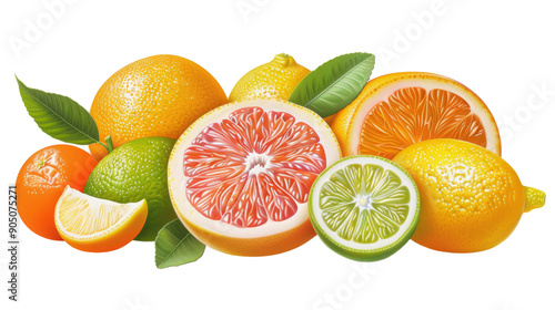 Appetizing citrus fruits on isolated background