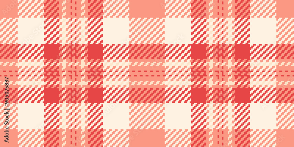 Dye fabric seamless check, native background pattern texture. Display tartan plaid textile vector in red and old lace colors.