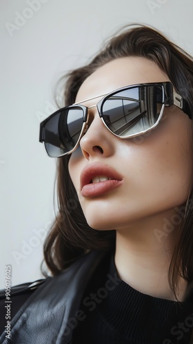Wallpaper Mural Woman wearing stylish aviator sunglasses with a black frame and silver accents. Torontodigital.ca