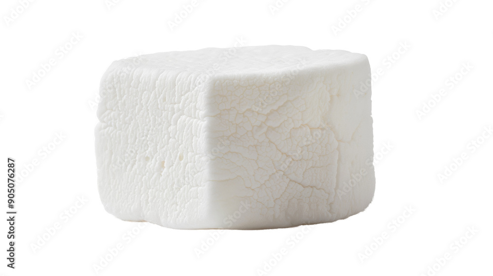 A white block of cheese with a crack in it A white block of cheese with a crack in it