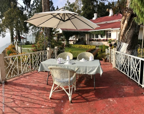 table and chairs in a garden