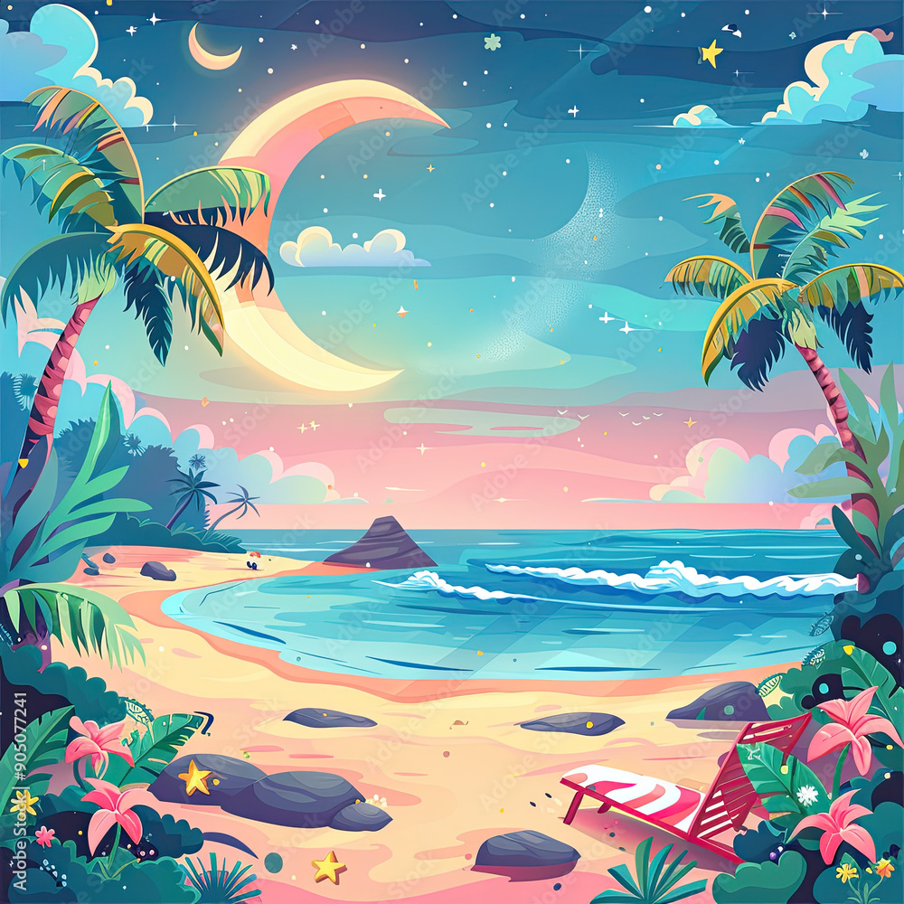 Evening on the beach with a beautiful landscape of palm trees. Evening on the beach with palm trees. colorful picture for rest. Palm trees at sunset. Orange sunset. Summer sunset. Paradise sunse Evening on the beach with a beautiful landscape of palm trees. Evening on the beach with palm trees. colorful picture for rest. Palm trees at sunset. Orange sunset. Summer sunset. Paradise sunse