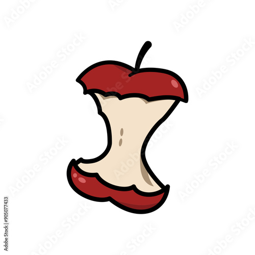 Red apple bitten cartoon illustration