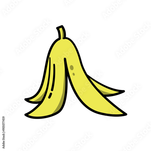 Yellow banana peel skin cartoon illustration