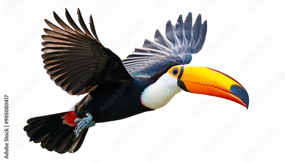 Naklejka premium 飛んでいるオニオオハシ(flying toco toucan on white) 