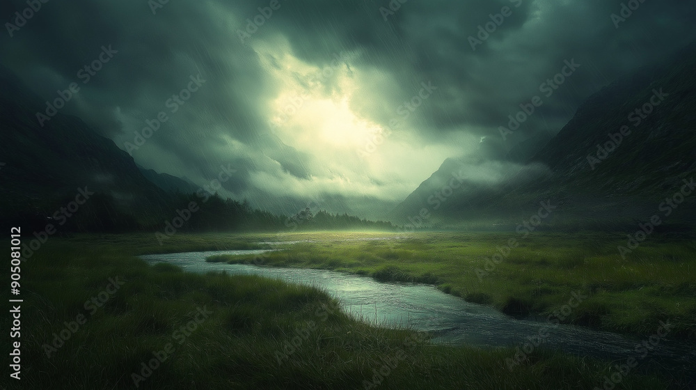 Naklejka premium moody landscape photo with added effects and color corrections, creating a dramatic scene