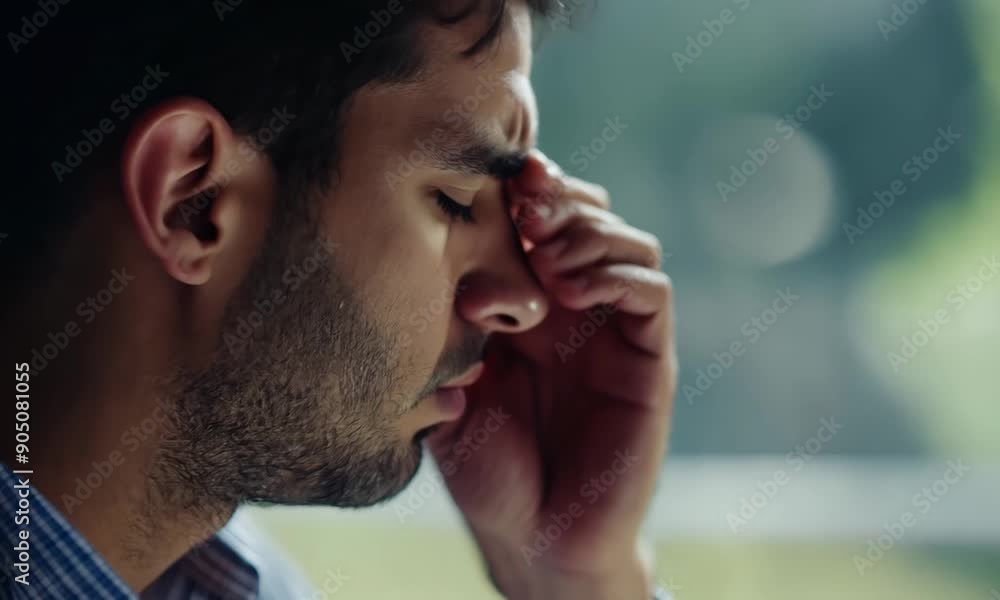 Man experiencing severe headache or migraine, showing signs of stress and discomfort, illustrating chronic pain and brain health issues Man experiencing severe headache or migraine, showing signs of stress and discomfort, illustrating chronic pain and brain health issues