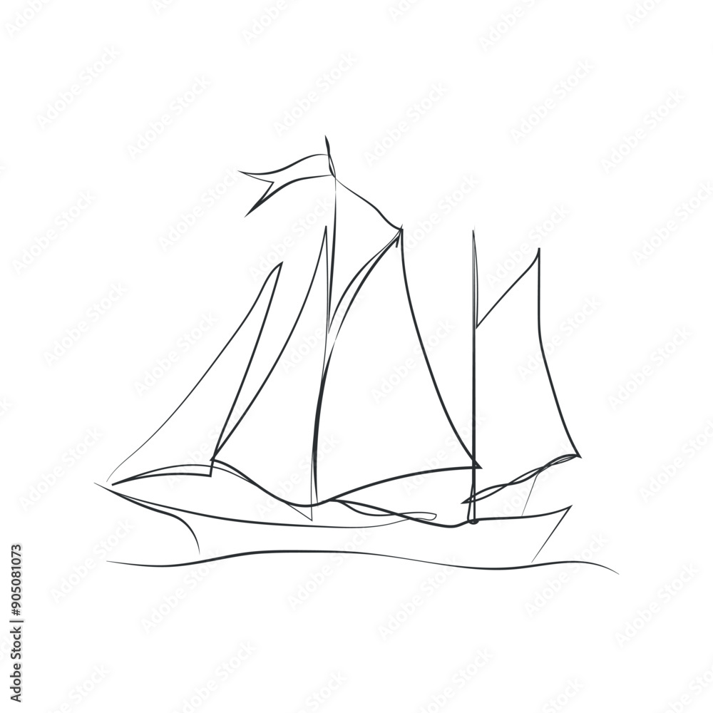 Hand drawn boat, vector illustration. Sketch ship. Simple vector image of sailing yacht on waves drawn in line style. Travel Hand drawn boat, vector illustration. Sketch ship. Simple vector image of sailing yacht on waves drawn in line style. Travel
