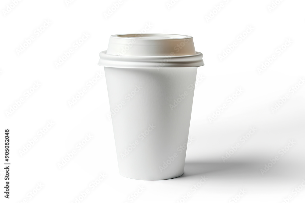 Plain White Disposable Coffee Cup with Lid on White Background, Emphasizing Minimalist Design Plain White Disposable Coffee Cup with Lid on White Background, Emphasizing Minimalist Design