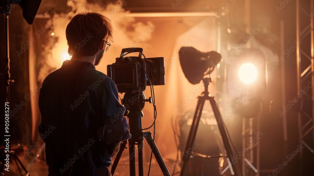 Fototapeta premium Photographer in a studio setting with professional lighting