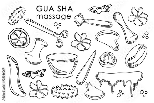 Guasha massage doodle and facial care tools. Roller, gua sha, massagers, spoon-shaped massager. Improves blood circulation, relieves tension and helps with skin care. Manual dialing..